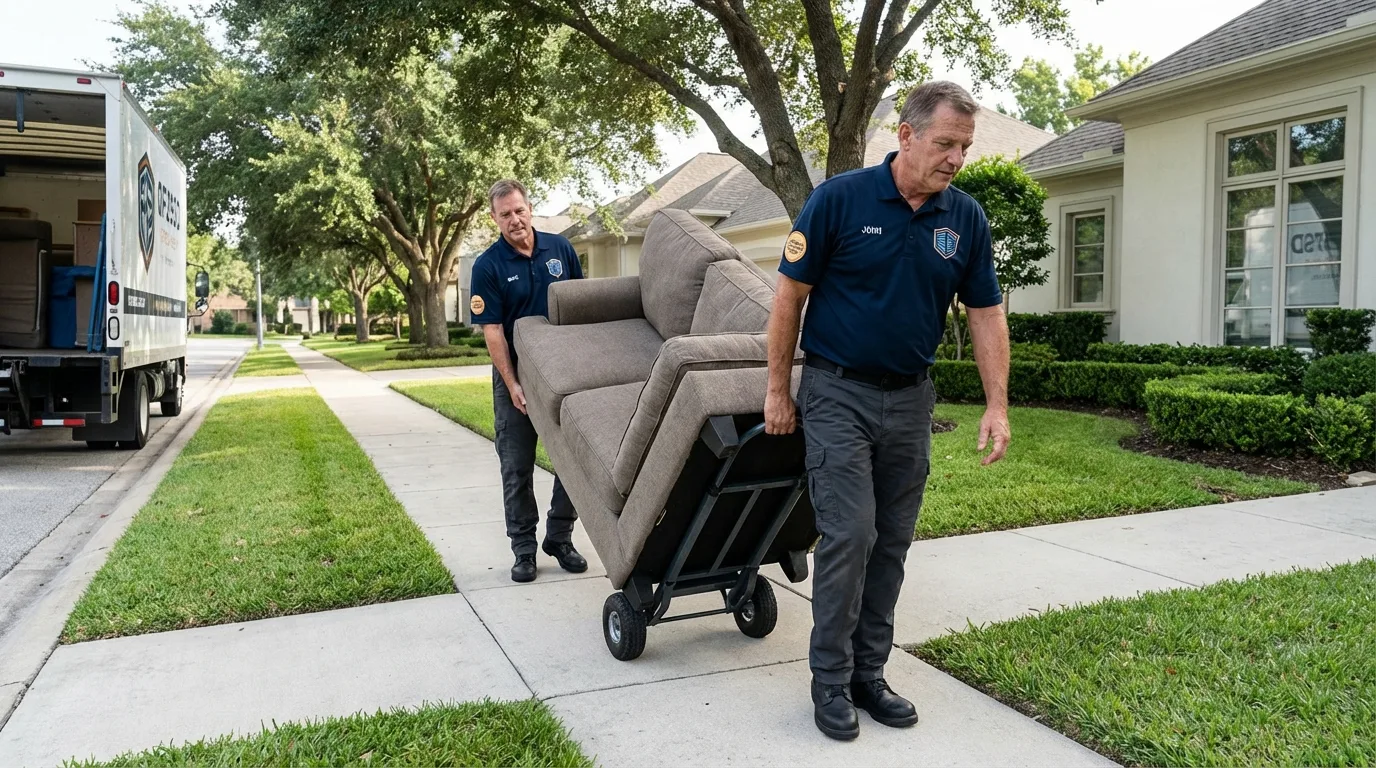 Local residential moving crew loading furniture in Blackwell, OK
