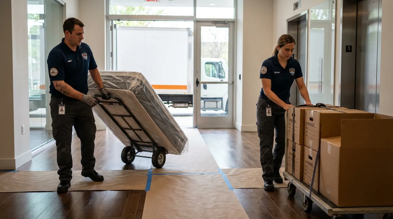 Professional apartment movers loading elevator in Blackwell, OK